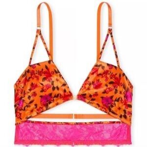Victoria’s Secret Pink/Orange Lace Bra Medium Lingerie